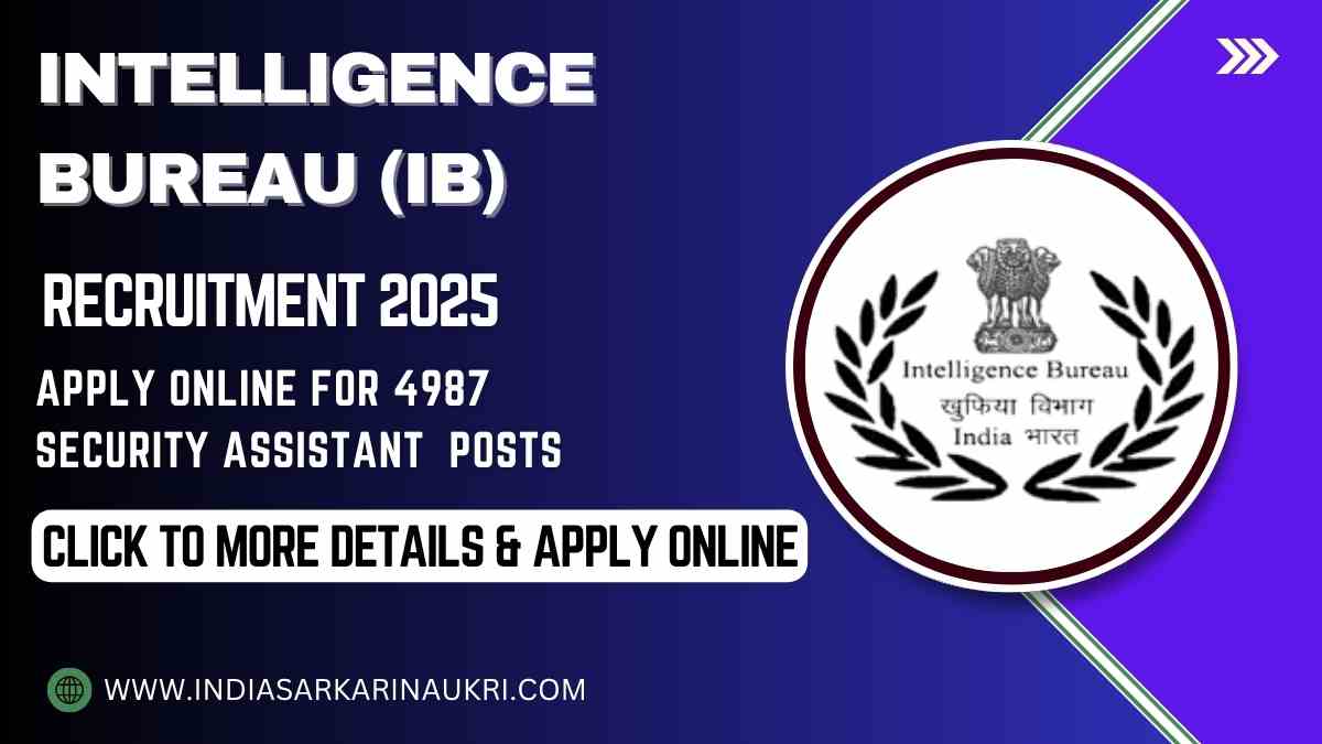 IB Security Assistant Recruitment 2025 Apply Online for 4987 Posts- Eligibility, Dates & Details